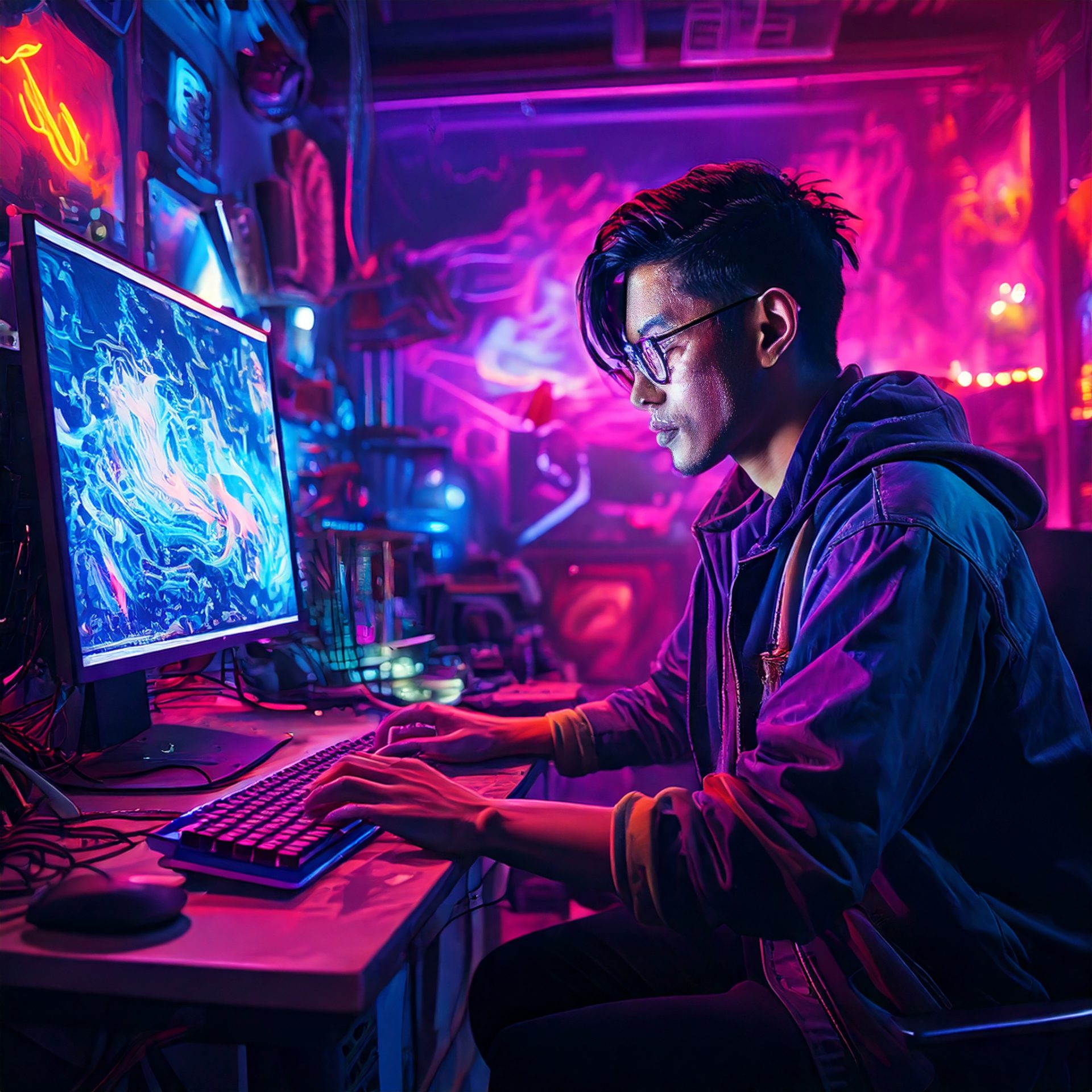 upscaled - artist working at a desktop computer